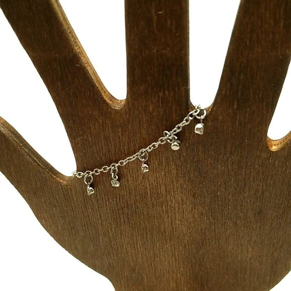 Silver-tone Tiny Dangling Crystal Drops Lightweight Bracelet-Anklet NWOT - Picture 5 of 13